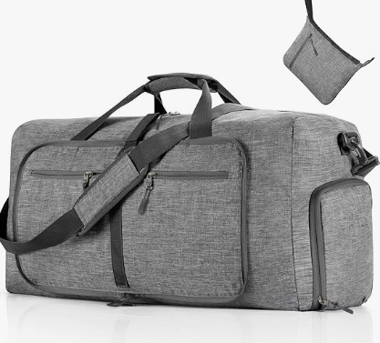 Foldable Travel Duffle Bag, Lightweight Checked Luggage with Shoe Compartment, Water-Resistant Weekender Overnight Bag for Men & Women
