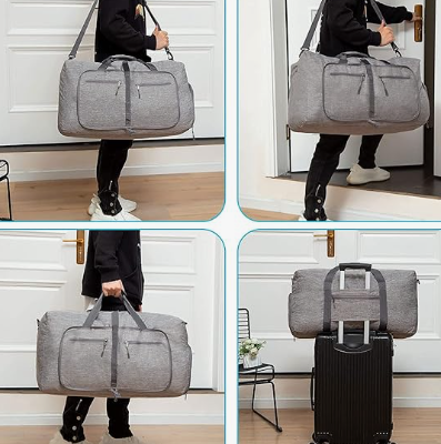 Foldable Travel Duffle Bag, Lightweight Checked Luggage with Shoe Compartment, Water-Resistant Weekender Overnight Bag for Men & Women