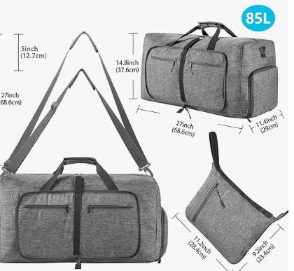 Foldable Travel Duffle Bag, Lightweight Checked Luggage with Shoe Compartment, Water-Resistant Weekender Overnight Bag for Men & Women